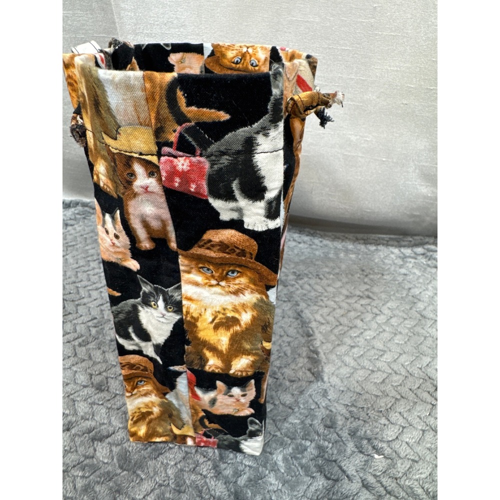 Handmade Whimsical Cats in Hats Novelty Print Canvas Tote Bag Black Multi Small - Picture 2 of 6